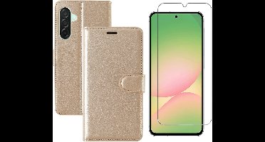 Hoesje geschikt voor Samsung Galaxy A56 bookcase Goud - Met screenprotector tempered glass Galaxy A56