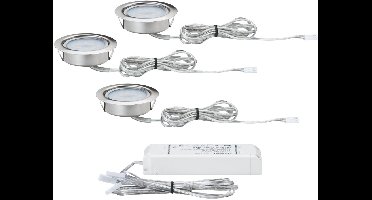 LED-meubelinbouwlampen Micro Line Set van 3 rond 65mm 3x4,5W 3x300lm 230V 2700K Staal geborsteld