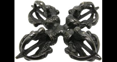 Dubbele dorje messing 10 cm - zwart