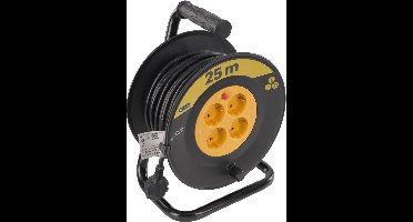 Kunststof Kabelhaspel 25 meter met 4 aansluitingen en overspanningsbeveiliging