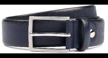 Suitable Riem Structuur Leer Donkerblauw (navy) - Maat 95 - Heren leren broekriem / broeksriem - Ceintuur - Riem formeel