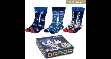 Cerdá Sonic The Hedgehog - 3-Pack Sonic Sokken - 36/41 - Blauw