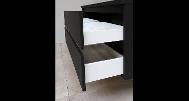 Basic Bella Badkamermeubelset - 100x55x46cm - 1 wasbak - Keramiek - Wit - 1 kraangat - Zonder spiegel - Melamine Zwart mat
