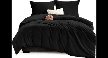 beddengoed 220x240 3-delig zwart - dekbedovertrek 220 x 240 set met kussenslopen 80x80 cm, beddengoedsets 240x220 van microvezel met ritssluiting, zacht en strijkvrij