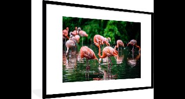 PosterMonkey - Poster - Fotolijst - Vogel - Water - Flamingo - Tropical - Dieren - 120x80 cm - Poster in lijst - Poster flamingo - Foto met lijst - Poster met kader