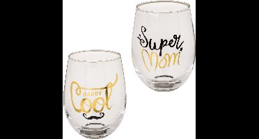 Leuke glazen 'Super mom' & 'Daddy cool' - Cadeau voor je ouders - Leuke verpakking - Cadeau idee