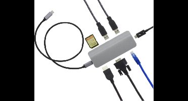 Q‑Link 8‑in‑1 USB‑C Hub met HDMI & VGA + Gigabit Ethernet & Opladen