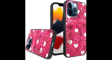 LuxeBass Siliconen hoesje met print geschikt voor Apple iPhone 14 Pro Max - Marmer Hearts - telefoonhoes - gsm hoes - telefoonhoesje