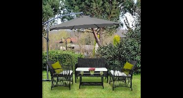 Tuinmeubelset - Tuinset - Bistroset - Tuintafel met Stoelen - Balkonset met Kussen - Glas Tafelblad - Stoelen & Tafel - Rietenmeubelset - voor Tuin - Terras - Balkon - Buiten - Zwart