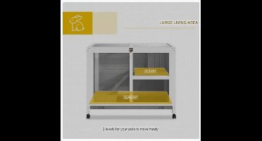 Konijnenhok – Konijnenkooi – Knaagdierenhok – Dierenverblijf – Houten Kooi – 2 Verdiepingen Met Wieltjes – Transparante Voorkant