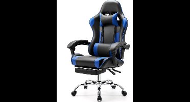 Gaming Stoel - Bureaustoel - Verstelbare Zithoogte - Comfortabel PU Leer - Met Hoofdsteun en Lendensteun - 360° Draaibare Wielen - Duurzaam Metalen Onderstel - Kantoor en Gaming - Blauw