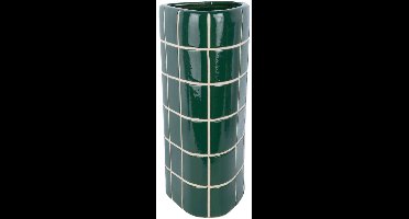 Present Time Vaas Retro Tiles - Groen - 16.5x15x37cm - Keramiek - Modern - Bloemenvaas - Woondecoratie - Decoratieve vaas voor woonkamer of slaapkamer - Moederdag - Moederdag cadeautje - Moederdag cadeau voor mama