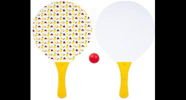 Beachball Set Zomerprint – Houten Bats met Bal in Net – Strandspel, Buitenspel & Recreatief Spel – Engelhart