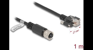 Delock M12 Cable D-coded 4 pin female to RJ45 plug with screws Cat.5e FTP 1 m black