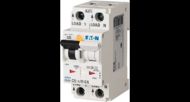 Eaton FI-/LS-schakelaarcombinatie, 20 A, 100 mA, karakteristieken LS-schakelaar: C, 1p + N, uitschakelkarakteristiek FI-schakelaar: A, 168286