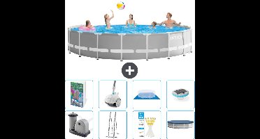Intex Rond Prism Frame Zwembad - 548 x 122 cm - Grijs - Inclusief Pomp - Ladder - Grondzeil - Afdekzeil - Stofzuiger - Verlichting - 9-delig