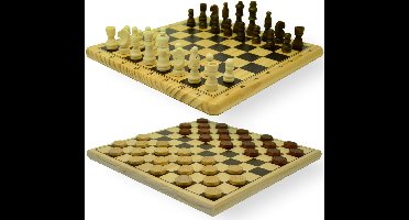 Schaak-Dam-Set hout bedrukt 29x29 cm.