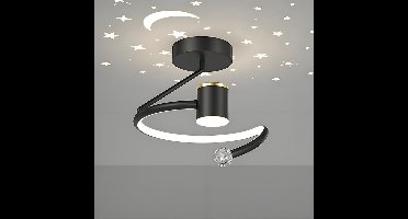 Plafondlamp, LED driekleurige dimbare plafondlamp, sterren- en maanprojectie, plafondlamp voor kinderkamer/hal (zwart, [diameter 24 cm]).