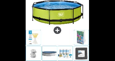 EXIT Rond Lime Frame Zwembad - 300 x 76 cm - Inclusief Pomp Afdekzeil - Onderhoudspakket - Vloertegels - 7-delig