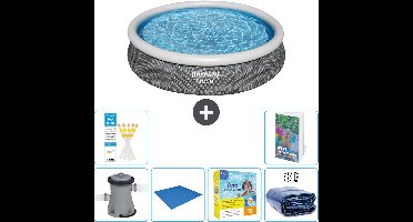 Bestway Rond Opblaasbaar Fast Set Zwembad - Rotanprint - 366 x 76 cm - Inclusief Pomp Grondzeil - Onderhoudspakket - Solarzeil - 7-delig
