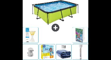 EXIT Rechthoekig Lime Frame Zwembad - 220 x 150 x 65 cm - Inclusief Pomp Onderhoudspakket - Solarzeil - Thermometer - 7-delig