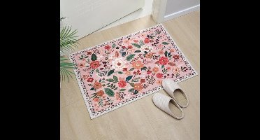 Bloemen deurmat, waterabsorberend, vuilbestendig, Boheemse stijl antislip deurmat, machinewasbaar, geschikt voor keuken, entree, badkamer, kinderkamer, 50×80cm, Roze