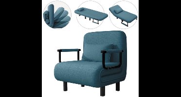 Slaapbank – Slaapzetel – Bedbank – Sofa Bed – Blauwe Compacte Slaapbank – Verstelbare Rugleuning en Hoofdsteun – Stevig Metalen Frame