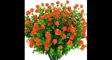 10 Boeketten Kunstmatige Nepbloemen - Kunstmatige Buiten Plastic Planten - UV-bescherming - Simulatie Struik Planten - Indoor Buiten Hangende Bloempotten Huis Kantoor Bruiloft Boerderij Decoratie (Oranje)