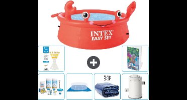 Intex Rond Opblaasbaar Easy Set Zwembad - 183 x 51 cm - Rood - Krab - Inclusief Onderhoudspakket - Grondzeil - Solarzeil - Zwembadfilterpomp - 7-delig