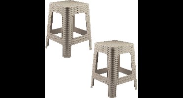 Plasticforte Zit krukjes voor binnen en buiten - 2x - beige - rotan kunststof - 36 x 36 x 45 cm - extra zitplaatsen