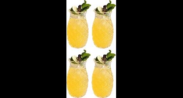 Cookinglife Cocktailglas Tiki Ananas - Set Van 4 Inclusief Herbruikbare Rietjes - Cocktail Glasses - Glas Transparant - Vaatwasserbestendig - 400 ml