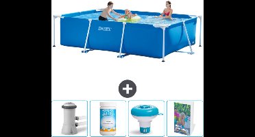 Intex Rechthoekig Frame Zwembad - 300 x 200 x 75 cm - Blauw - Inclusief Zwembadfilterpomp - Chloor - Chloordrijver - Zwembadgids