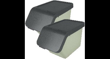 Sunware Sigma Home sorteer bak met deksel - 2x - afvalbak - groen - stapelbaar - 30L - 49 x 27 x 30 cm