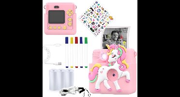 Denver Kindercamera Full HD met Printer - Selfie Camera - 20MP - Digitale Camera Kinderen - Foto - Video - Spelletjes - KPC1363 Roze