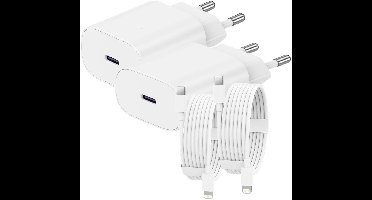 USB C Snellader 25W + kabel 1,5M - 2 Pack - Oplader - USB-C Lader - Wit