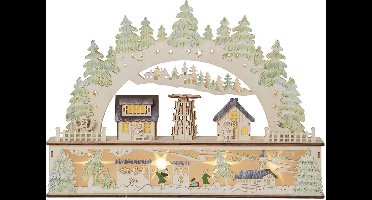 Star Trading Grote LED kaarsenboog 'Bamberg' van hout met kersttafereel, batterijen + timer, naturel, warm wit, B 45 cm