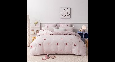 Boraboi® Beddengoed Set voor Kinderen met Hartjespatroon in Rood, Roze en Wit, 135 x 200 cm