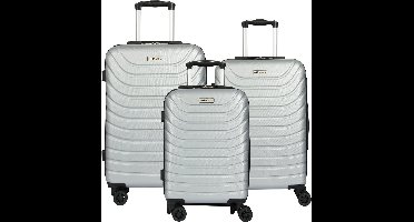 Kofferset 3 Delig - Handbagage Koffer - Reiskoffer met Wielen - Trolley Kofferslot - Zilver - Leonardo