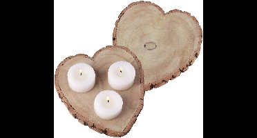 Chaks Kaarsenbord/decoratie dienblad - 2x - houten boomschijf - 23 x 3 cm - hartvormig - tafeldecoratie