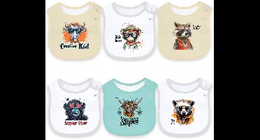 Boraboi® Zesdelige Set Waterdichte Babyslabbetjes van Zacht Katoen met Verstelbare Sluitingen voor Meisjes en Jongens