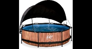 EXIT Wood Frame Zwembad ø244 - Opzetzwembad - met Filterpomp & Schaduwdoek - Rond - Bruin