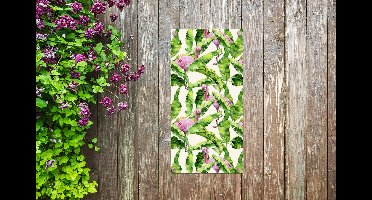 Tuinposter Flamingo - Bladeren - Patronen - 30x60 cm - Tuindoek