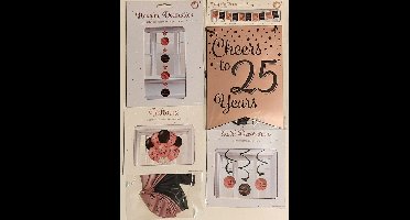 Feestversiering – rose gold/zwart - complete set - 25 jaar - luxe set