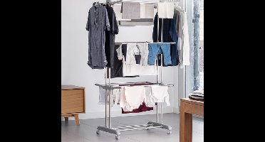 InnovaGoods® Droogrek - Wasrek - Multifunctioneel Wasrek - Ruimtebesparend - Inclusief Wielen - Grijs