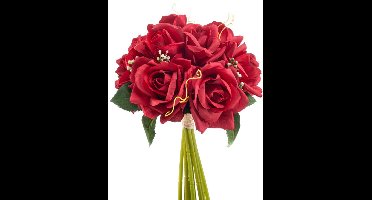 Emerald - Kunstbloem Roos bundel 28cm rood - Kunstplant voor binnen