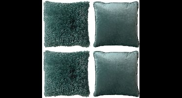 Dutch Decor - KUSSENSET - 4-delig Fluffy & Velvet - 45x45 cm - inclusief binnenkussens - groen - Met Ritssluiting – Decoratie Kussens - Comfortabele kussentjes voor op de Bank
