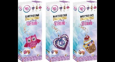 Diamond painting - Maak je eigen sleutelhanger - Diamond paint - sleutelhanger - Cupcake, hart of uil