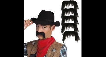 Boland Carnaval verkleed Cowboy nepsnor - 6x - zwart - heren - snorren - western/mexicaan