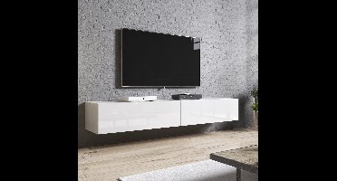 Zwevend Tv-meubel Slide 2D 200 cm breed hoogglans wit