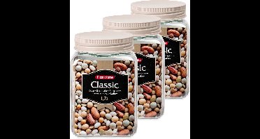 Plasticforte keuken voorraadpot/weckpot - Set van 6x stuks - kunststof - taupe - 1.2 liter - met deksel - Formaat: 10 x 15 cm